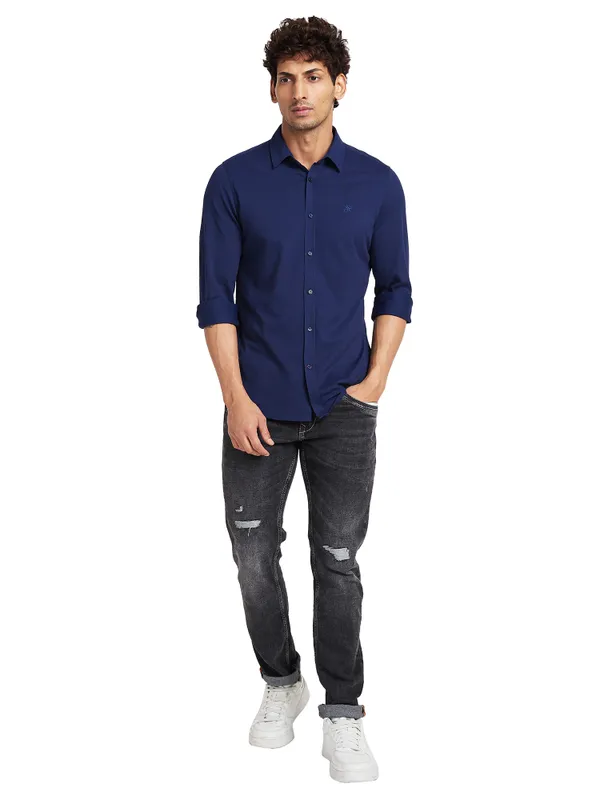 Being Human Slim Fit Men Collared Shirts-Navy