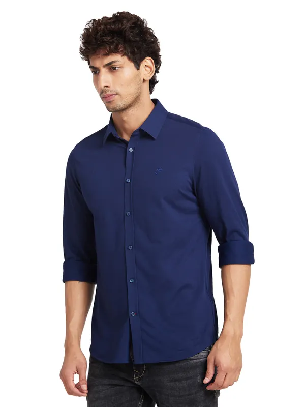 Being Human Slim Fit Men Collared Shirts-Navy