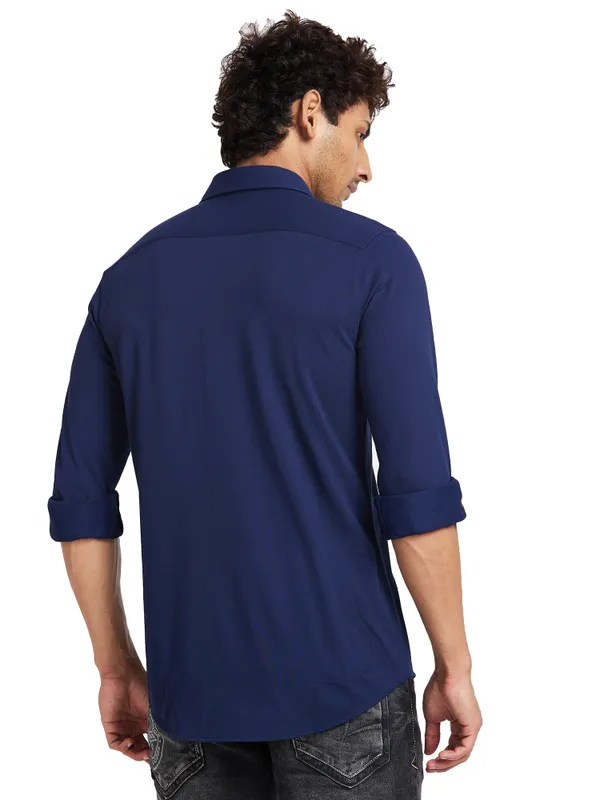 Being Human Slim Fit Men Collared Shirts-Navy