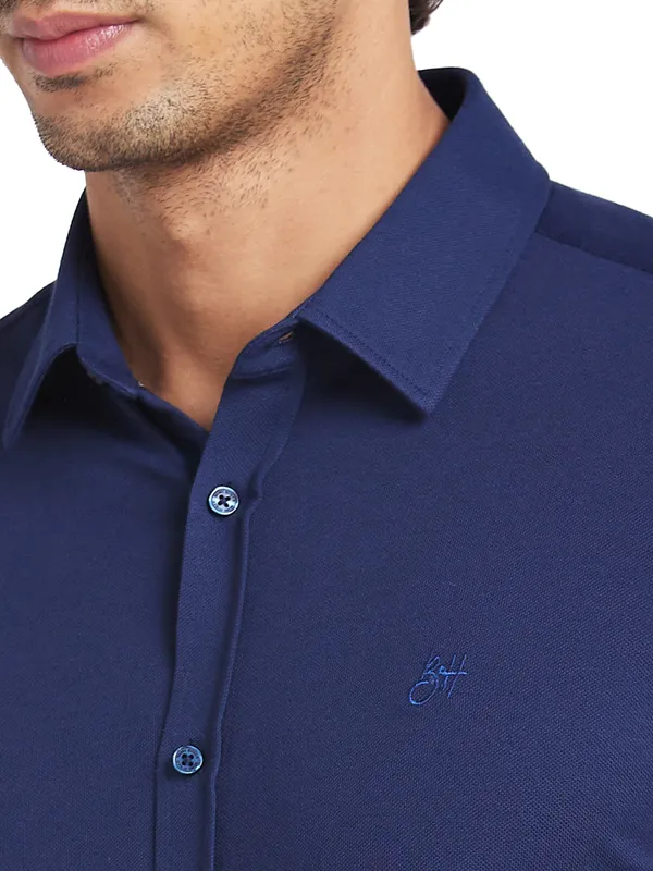 Being Human Slim Fit Men Collared Shirts-Navy