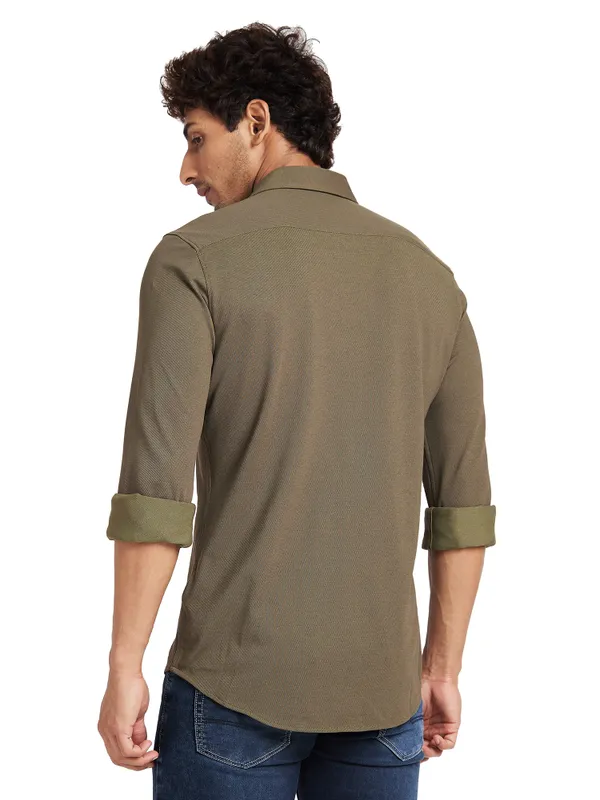 Being Human Slim Fit Men Collared Shirts-Olive
