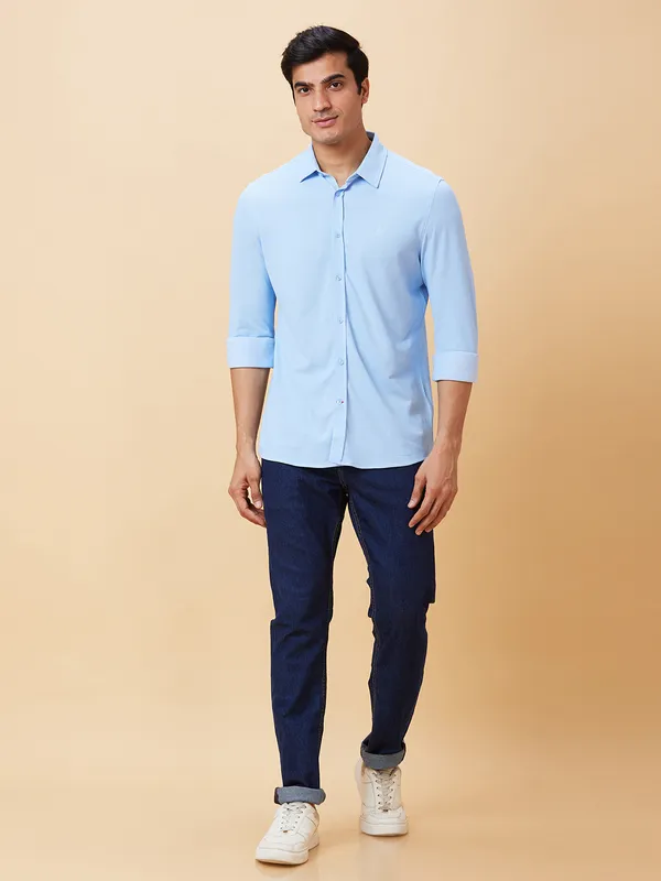 Being Human Men Slim Fit Shirts-Sky Blue