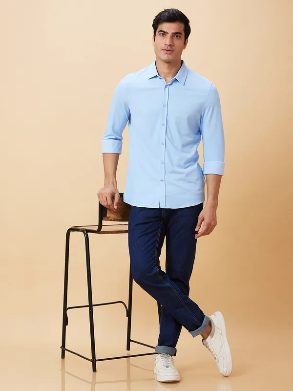 Being Human Men Slim Fit Shirts-Sky Blue