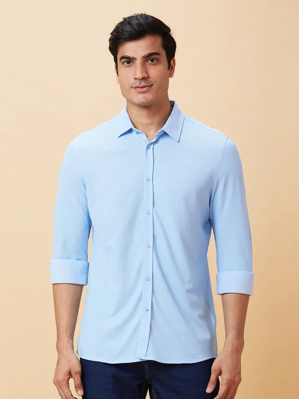 Being Human Men Slim Fit Shirts-Sky Blue