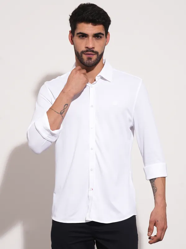 Being Human Men Slim Fit Shirts-White