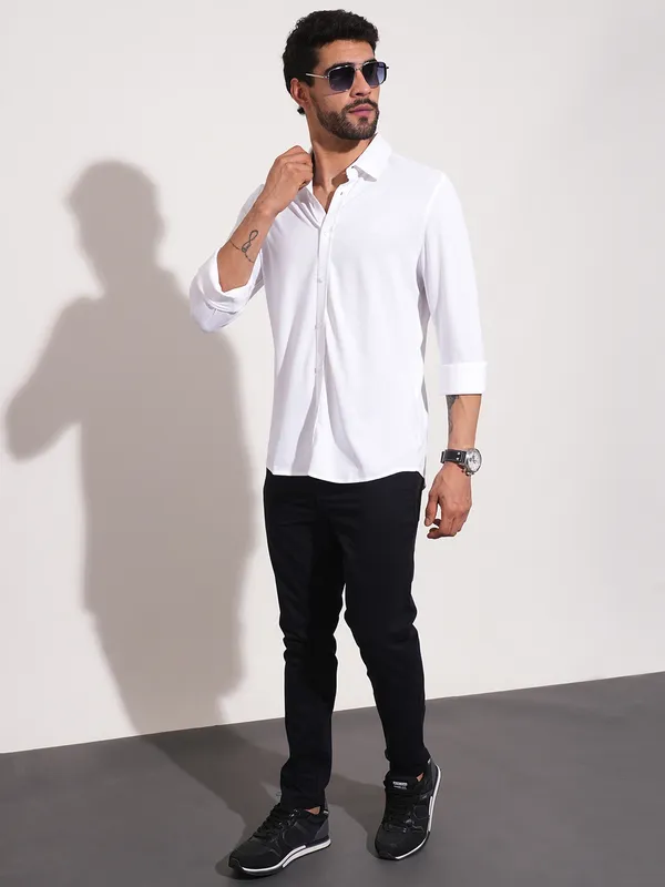 Being Human Men Slim Fit Shirts-White