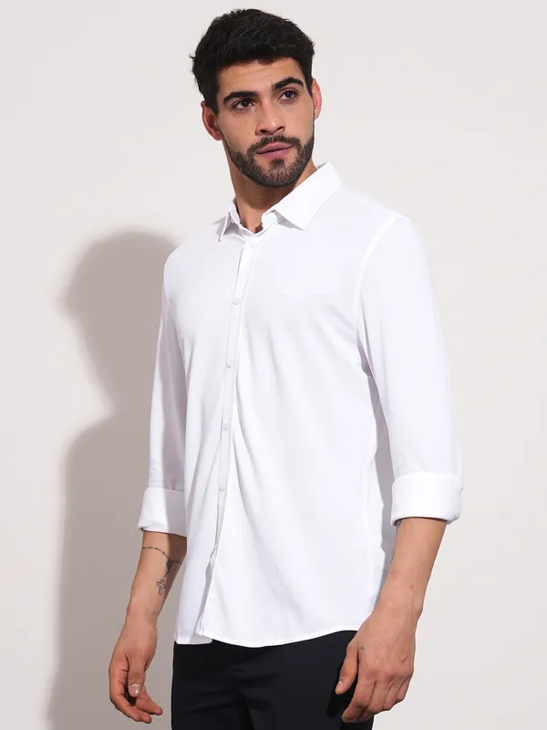 Being Human Men Slim Fit Shirts-White