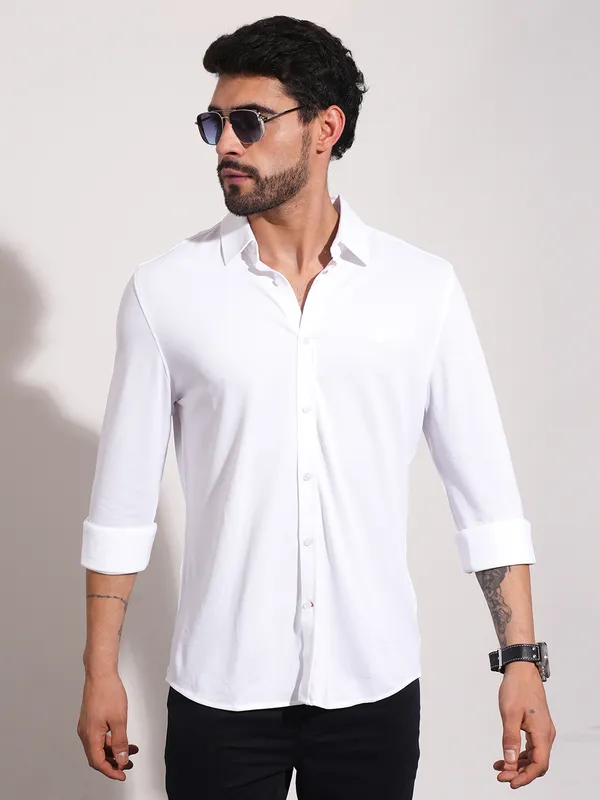 Being Human Men Slim Fit Shirts-White