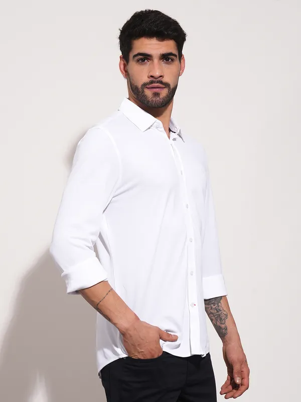 Being Human Men Slim Fit Shirts-White