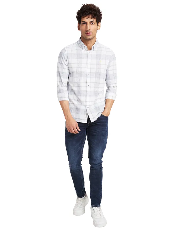 Being Human Slim Fit Men Collared Shirts-White