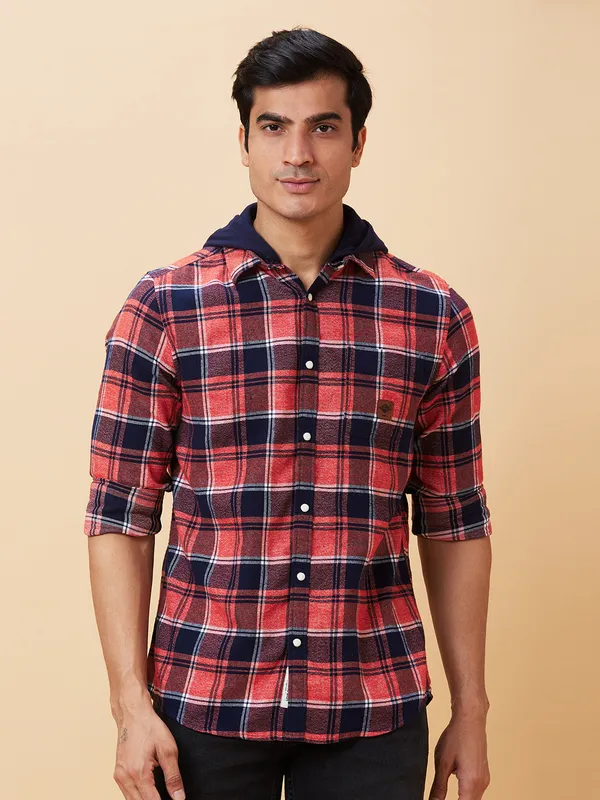 Being Human Men Slim Fit Shirts-Navy And Red