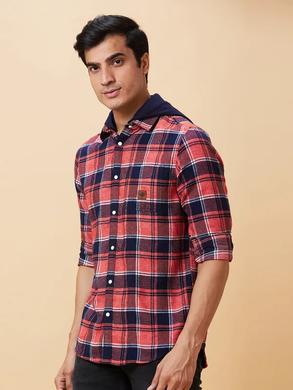 Being Human Men Slim Fit Shirts-Navy And Red