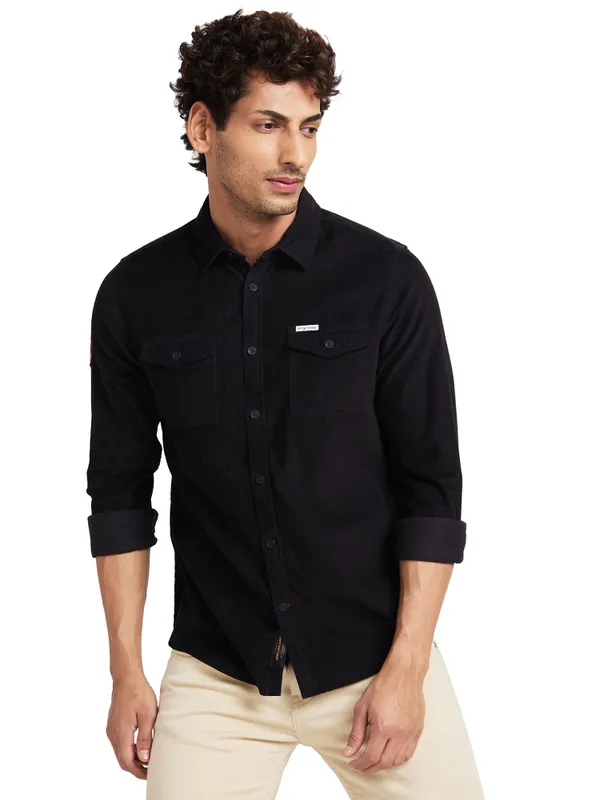 Being Human Clothing Men Slim Fit Collared Shirts-Black