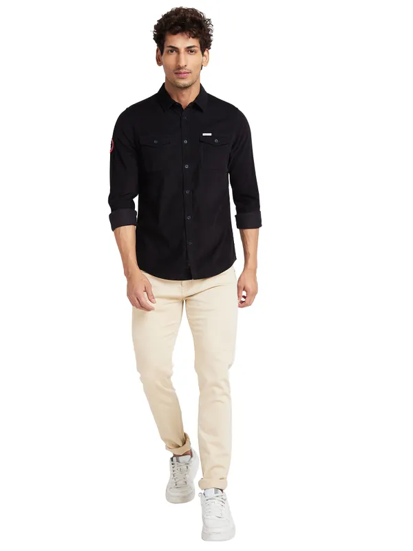 Being Human Clothing Men Slim Fit Collared Shirts-Black