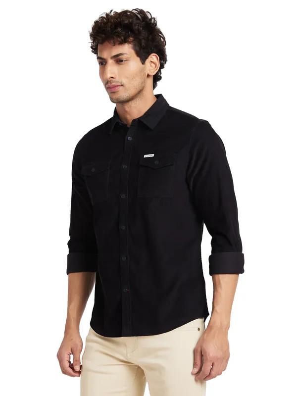 Being Human Clothing Men Slim Fit Collared Shirts-Black