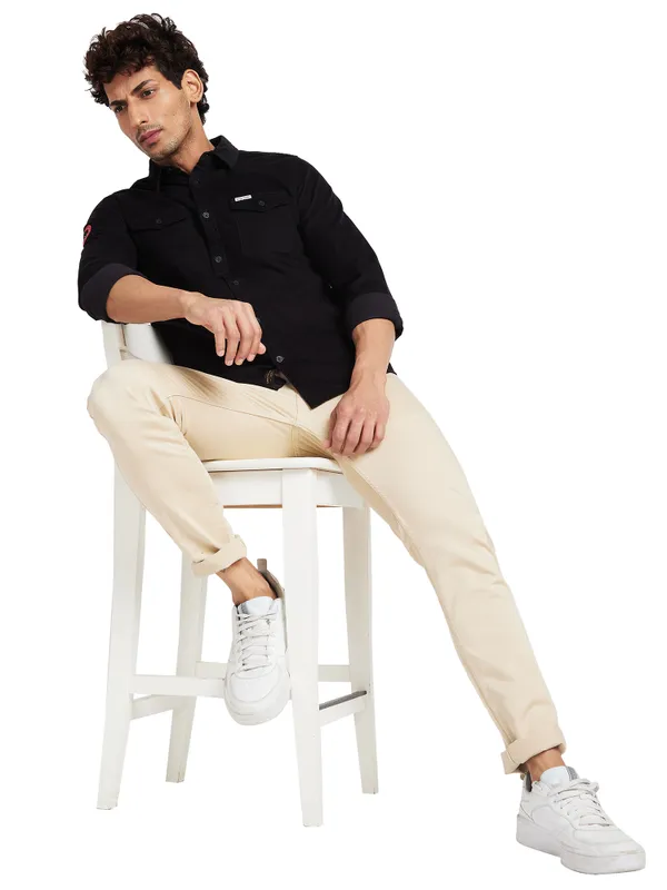 Being Human Clothing Men Slim Fit Collared Shirts-Black
