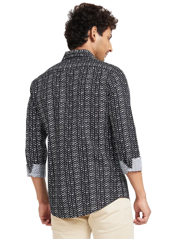 Black Slim Straight Fit Regular Collar Long Sleeves Cotton Men's Shirt by Being Human Clothing