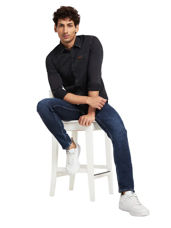 Being Human Clothing Men Slim Fit Shirts-Black