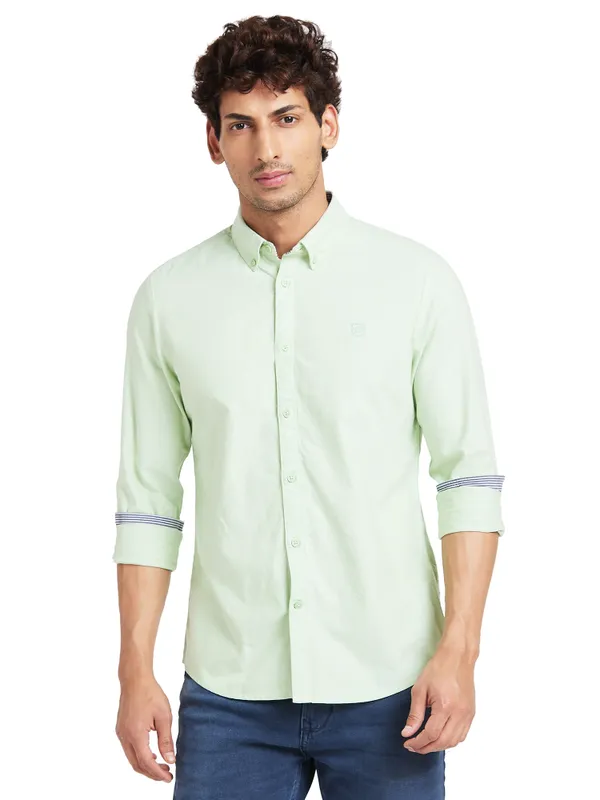 Being Human Slim Fit Men Collared Shirts-Green