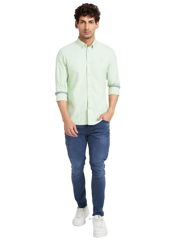 Being Human Slim Fit Men Collared Shirts-Green