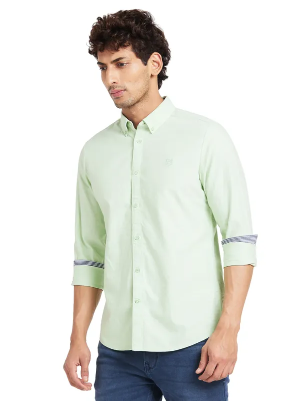 Being Human Slim Fit Men Collared Shirts-Green