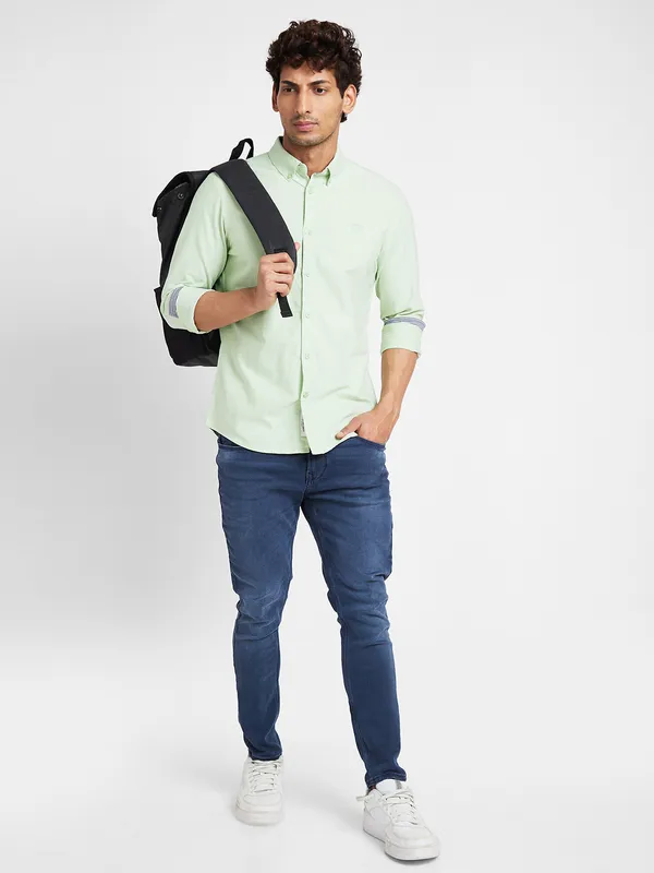 Being Human Slim Fit Men Collared Shirts-Green