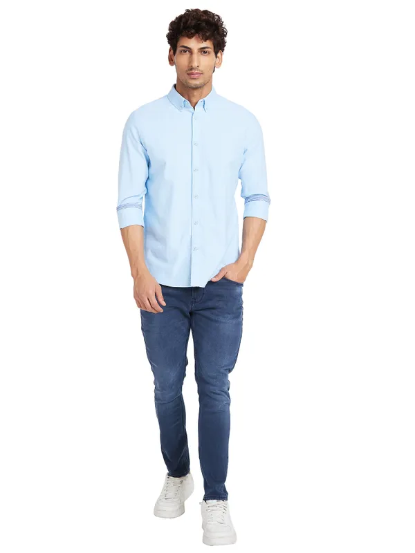 Being Human Men Slim Fit Shirts-Light Blue