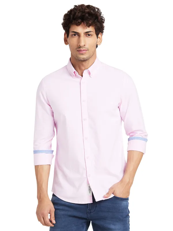 Being Human Slim Fit Men Collared Shirts-Pink