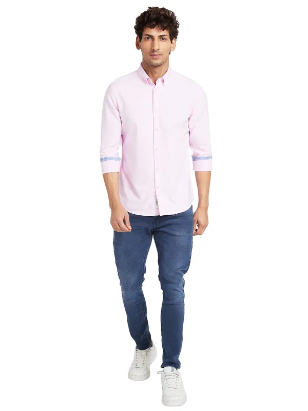 Being Human Slim Fit Men Collared Shirts-Pink