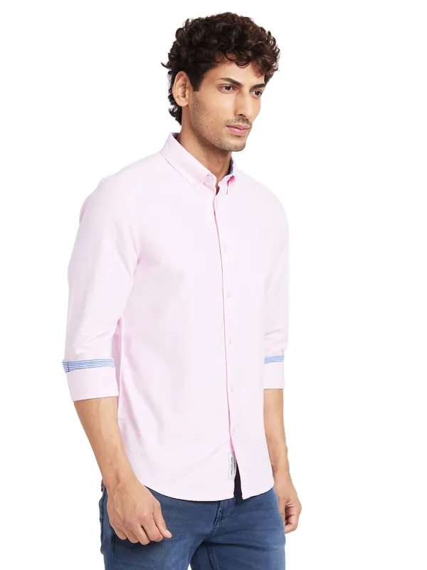 Being Human Slim Fit Men Collared Shirts-Pink