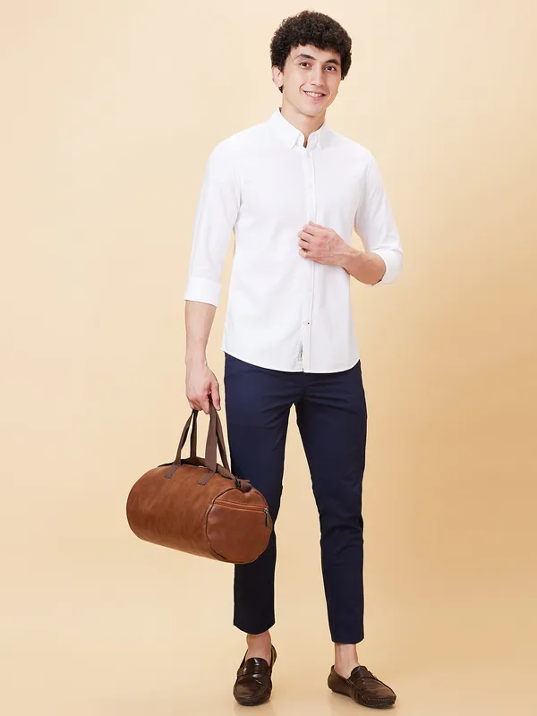 Being Human Men Slim Fit Shirts-White