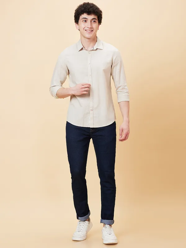 Being Human Clothing Men Slim Fit Shirts-Beige