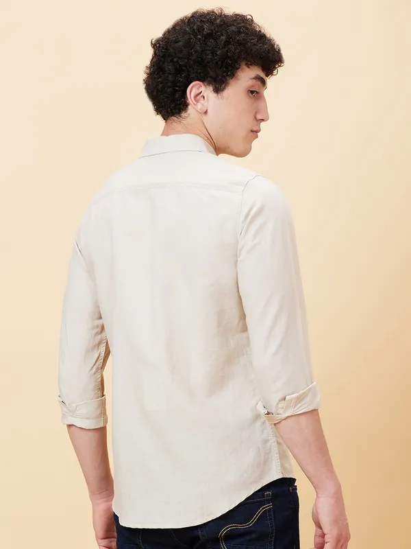 Being Human Clothing Men Slim Fit Shirts-Beige