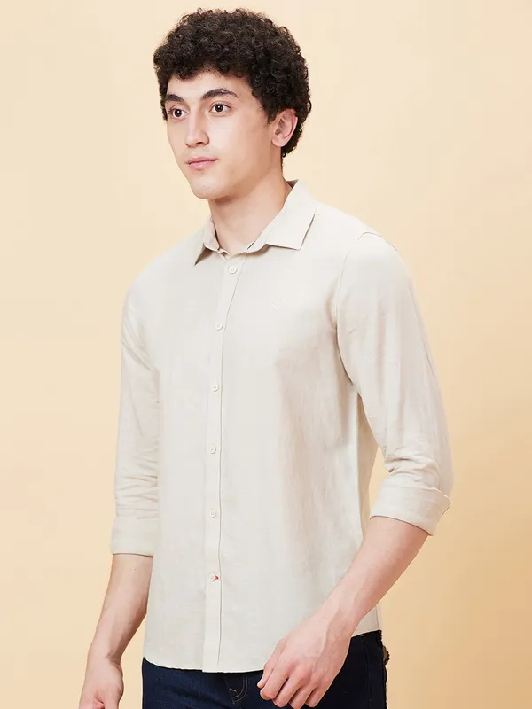 Being Human Clothing Men Slim Fit Shirts-Beige