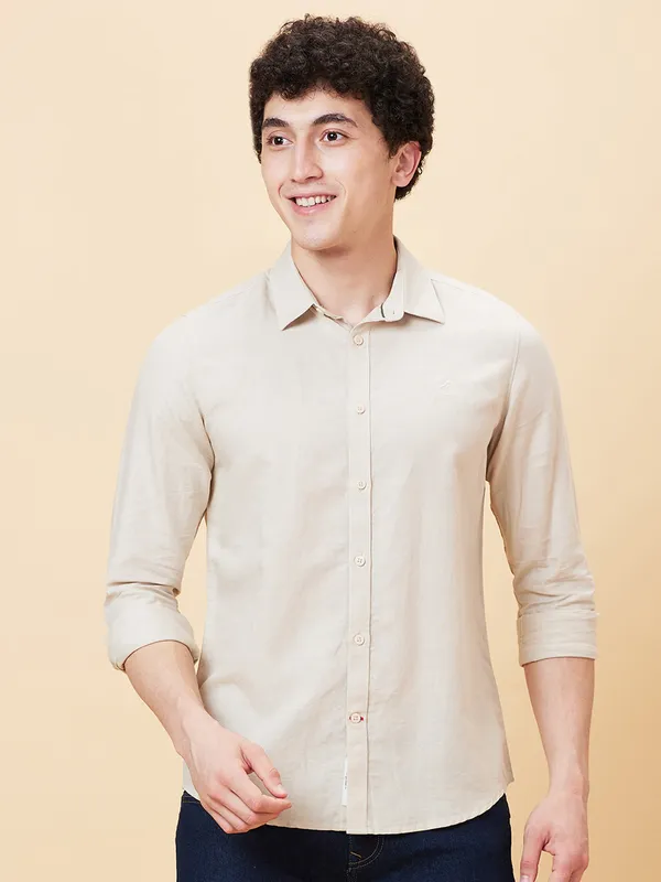 Being Human Clothing Men Slim Fit Shirts-Beige