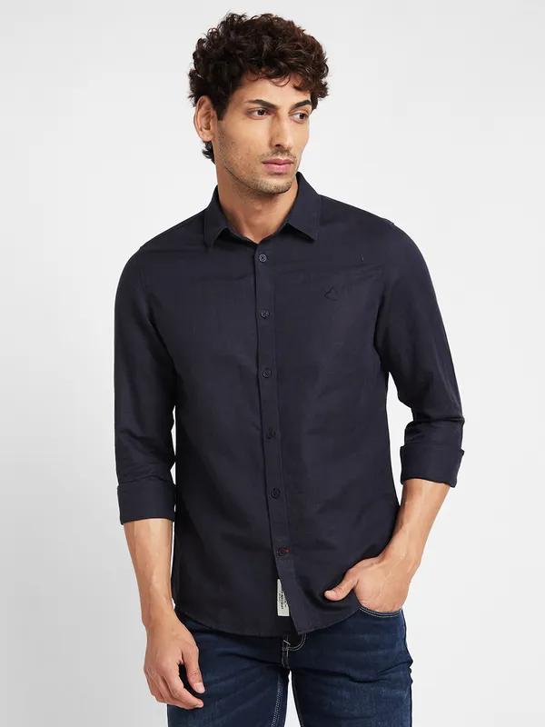 Being Human Clothing Men Slim Fit Collared Shirts-Black