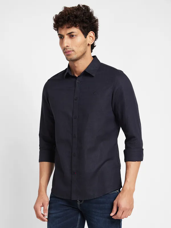 Being Human Clothing Men Slim Fit Collared Shirts-Black