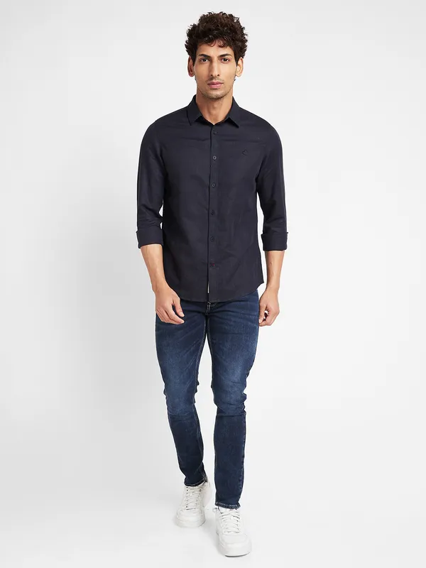 Being Human Clothing Men Slim Fit Collared Shirts-Black