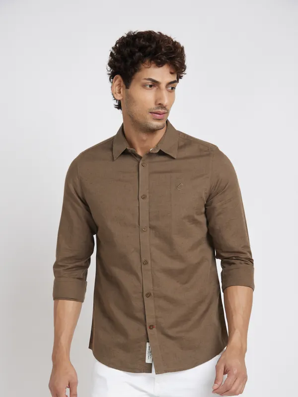 Being Human Clothing Men Slim Fit Shirts-Brown