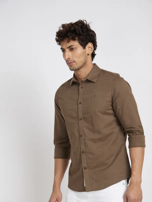 Being Human Clothing Men Slim Fit Shirts-Brown