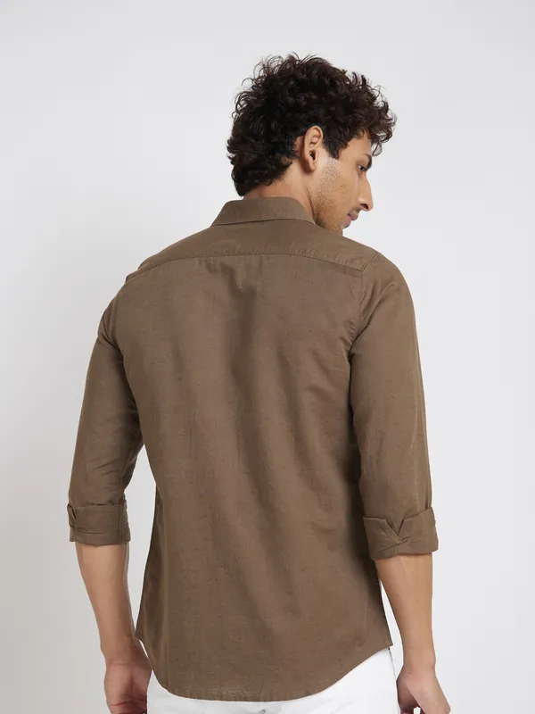 Being Human Clothing Men Slim Fit Shirts-Brown