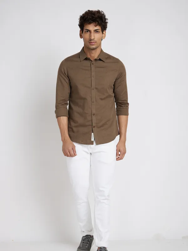 Being Human Clothing Men Slim Fit Shirts-Brown