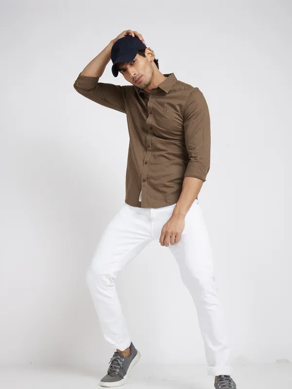 Being Human Clothing Men Slim Fit Shirts-Brown