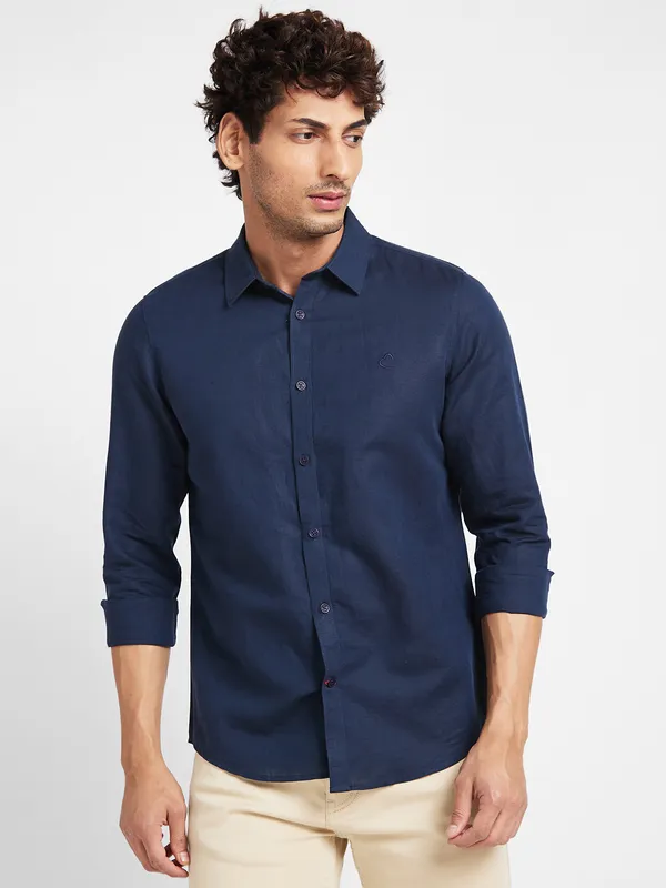 Being Human Clothing Men Slim Fit Collared Shirts-Navy