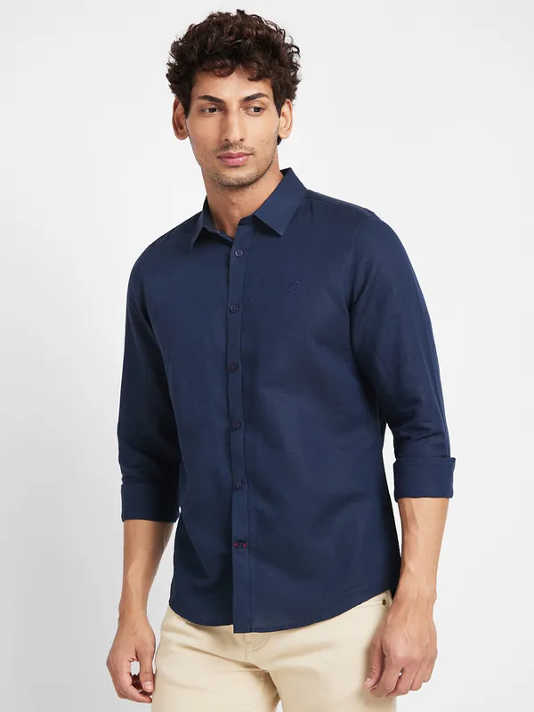 Being Human Clothing Men Slim Fit Collared Shirts-Navy