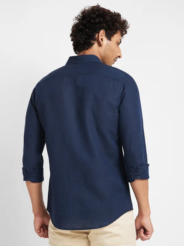 Being Human Clothing Men Slim Fit Collared Shirts-Navy