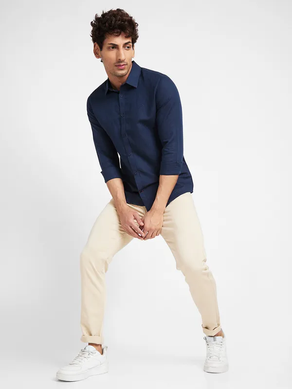 Being Human Clothing Men Slim Fit Collared Shirts-Navy