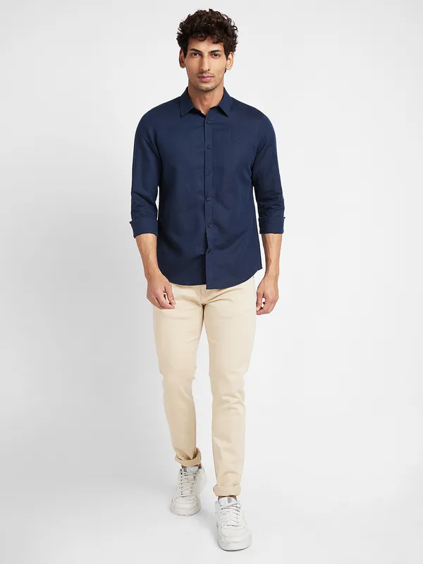 Being Human Clothing Men Slim Fit Collared Shirts-Navy