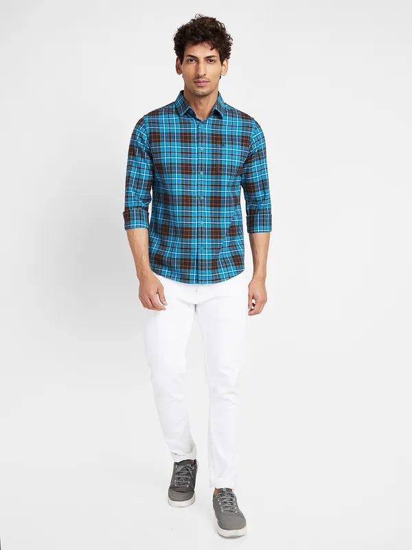 Being Human Clothing Men Slim Fit Shirts-Teal