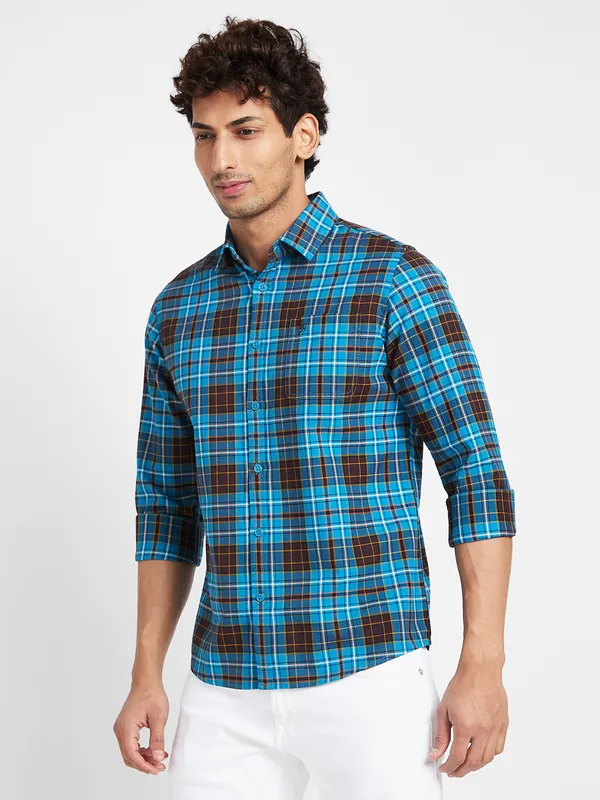 Being Human Clothing Men Slim Fit Shirts-Teal